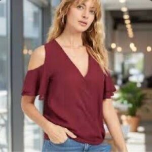 Design Lab Burgundy Cold Shoulder Top